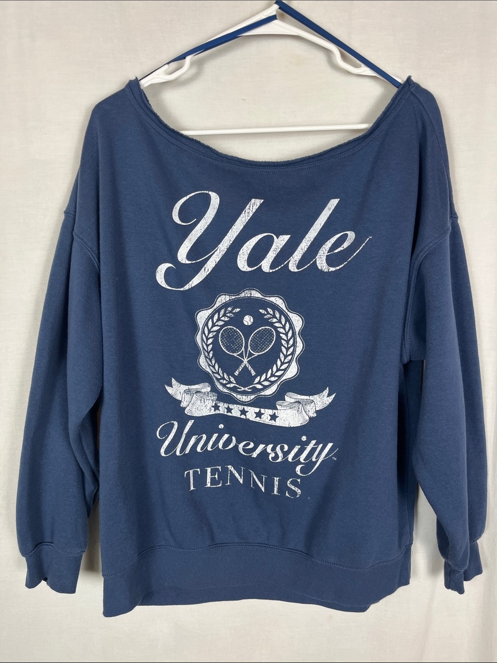 Yale University Tennis Navy Blue Boat Neck Sweatshirt